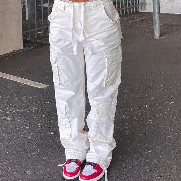White Lightweight Baggy Cargo Pants - Picture 2 of 10